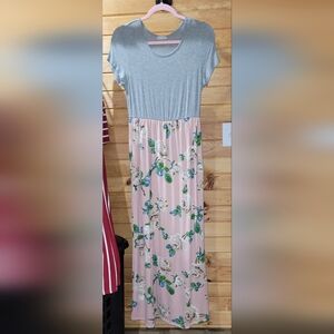 Floral Pink and Gray Maxi Dress